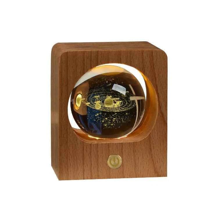 Beech 3D Laser Engraving Night Light with Elk and Jellyfish, Dimmable LED USB Lamp for Bedroom Decoration and Gifts