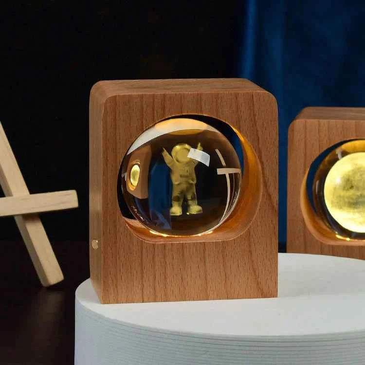 Beech 3D Laser Engraving Night Light with Elk and Jellyfish, Dimmable LED USB Lamp for Bedroom Decoration and Gifts